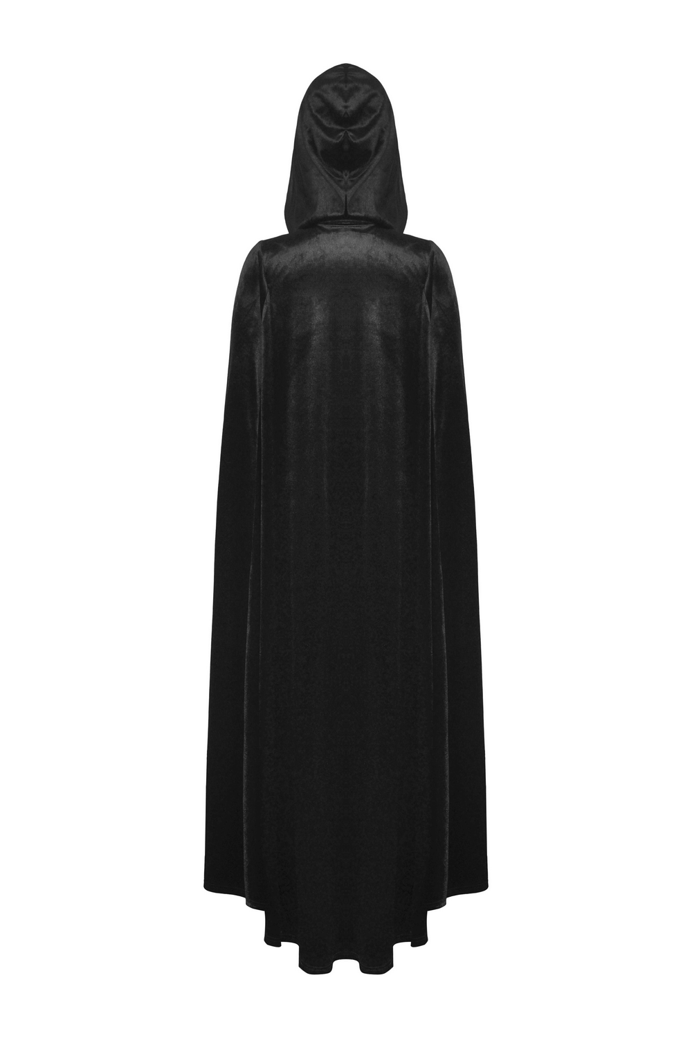 Dramatic black velvet cape with hood, featuring a long and flowing design for gothic elegance.