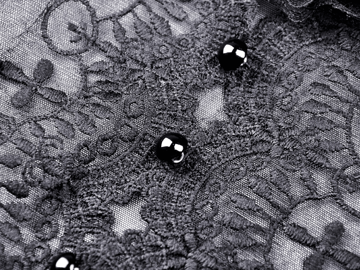 Elegance Gothic Black Lace Velvet Dress for Dark Style close-up of black lace detailing and buttons