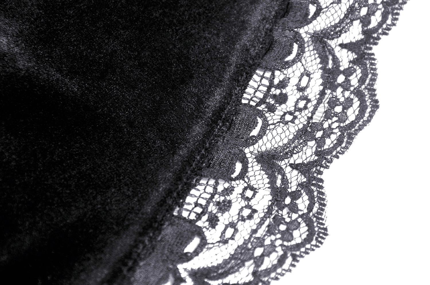Elegance Gothic Black Lace Velvet Dress for Dark Style showcasing intricate lace trim on soft black velvet fabric.
