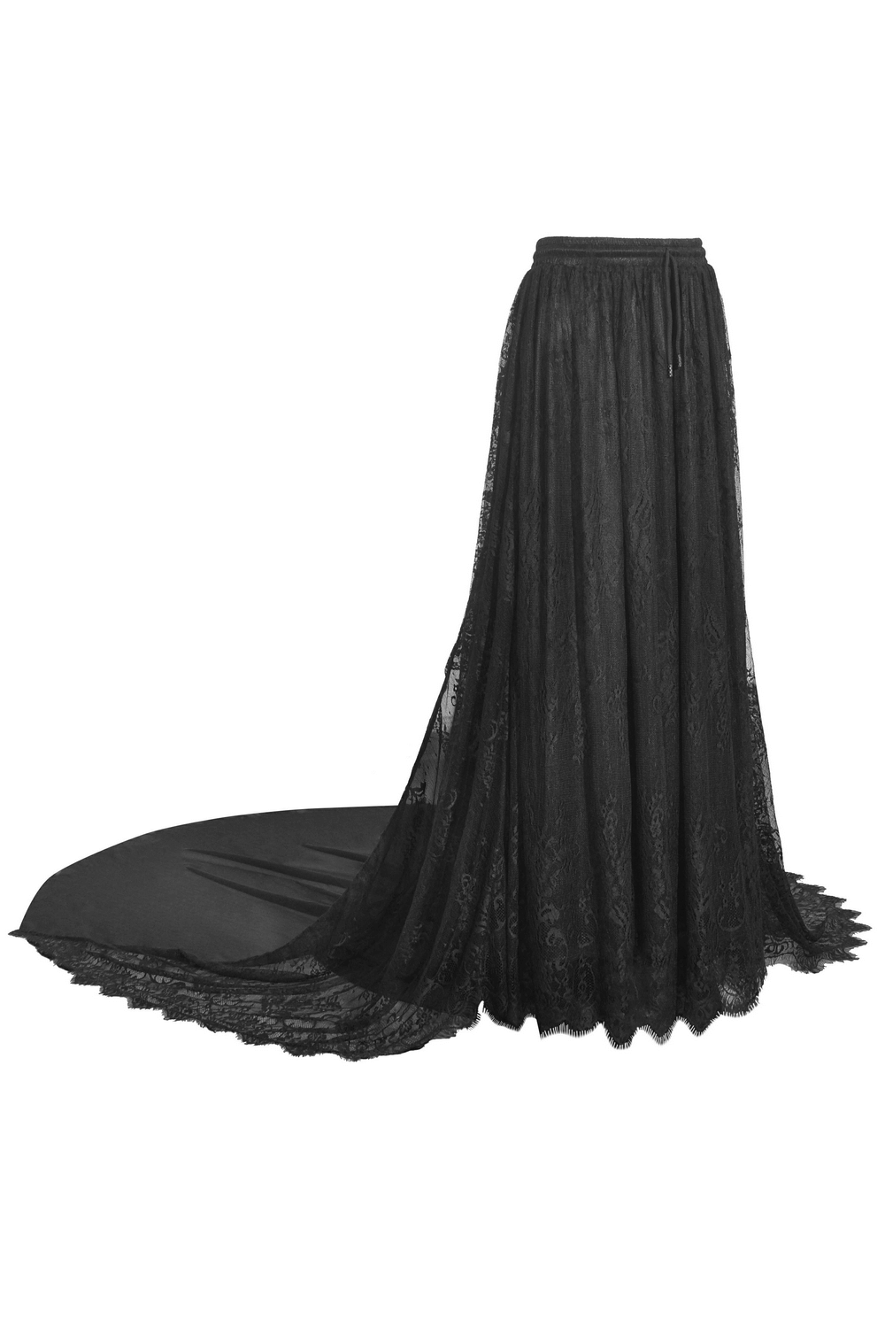 Elegance Romance Embroidered Maxi Lace Skirt with Train