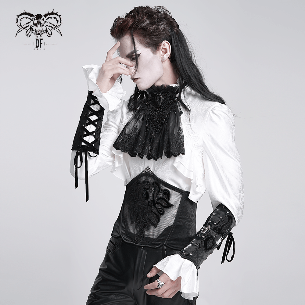 Stylish gothic outfit featuring intricate lace and bold details, perfect for alternative fashion enthusiasts.