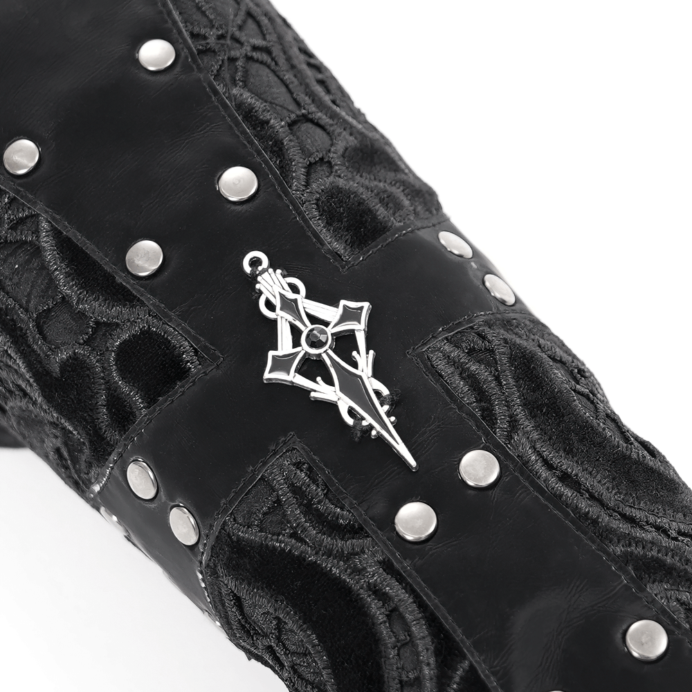 Elegant gothic adjustable bracelet in black with lace details and silver stud accents, perfect for alternative fashion.