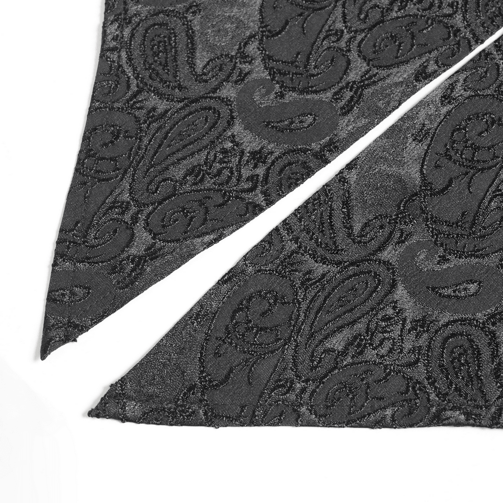 Elegant Alternative Jacquard Blouse with Bell Sleeves black gothic paisley fabric detail with pointed hem
