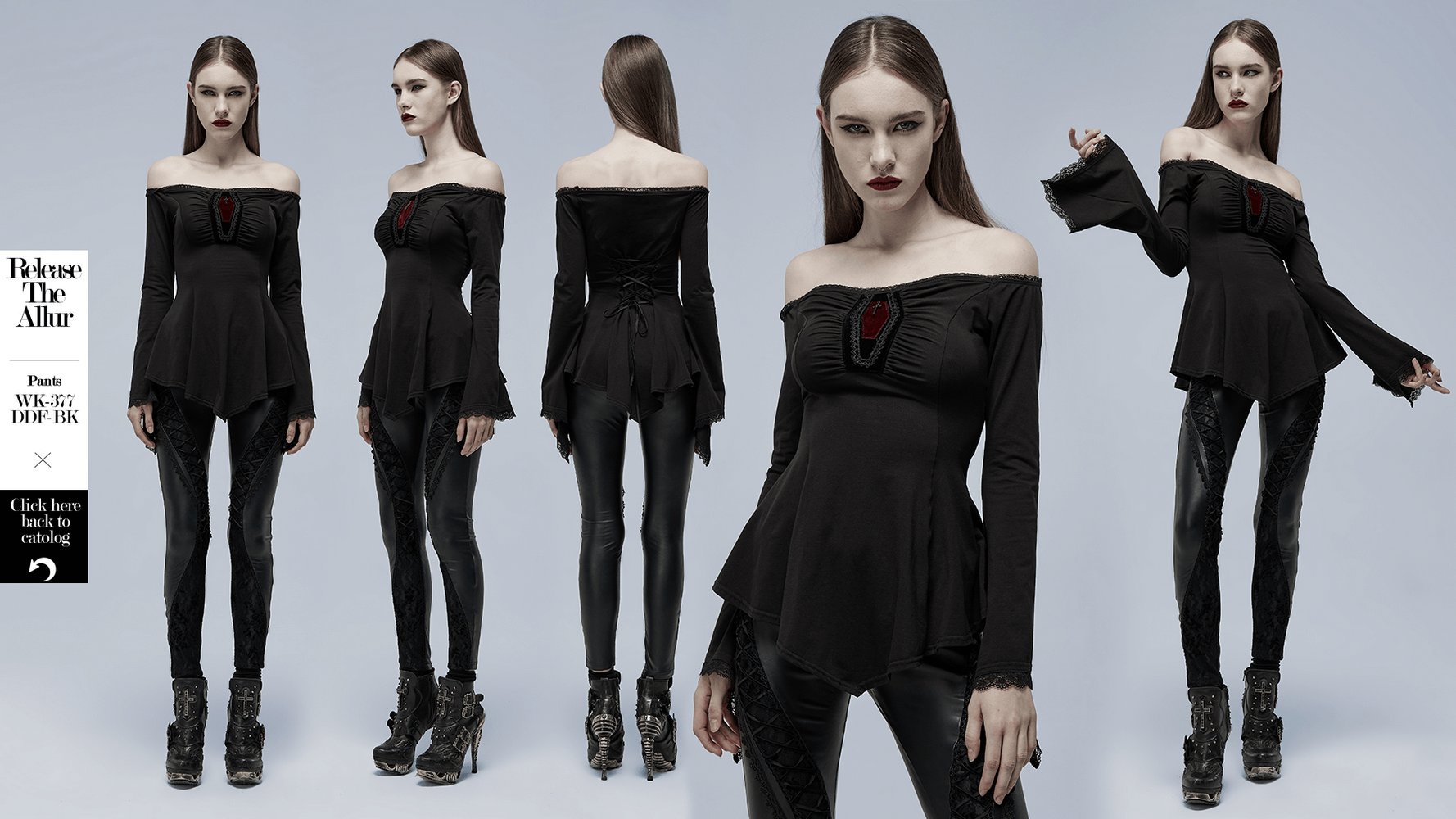 Elegant Bell-Sleeves Coffin Accent Goth Top for Women - HARD'N'HEAVY