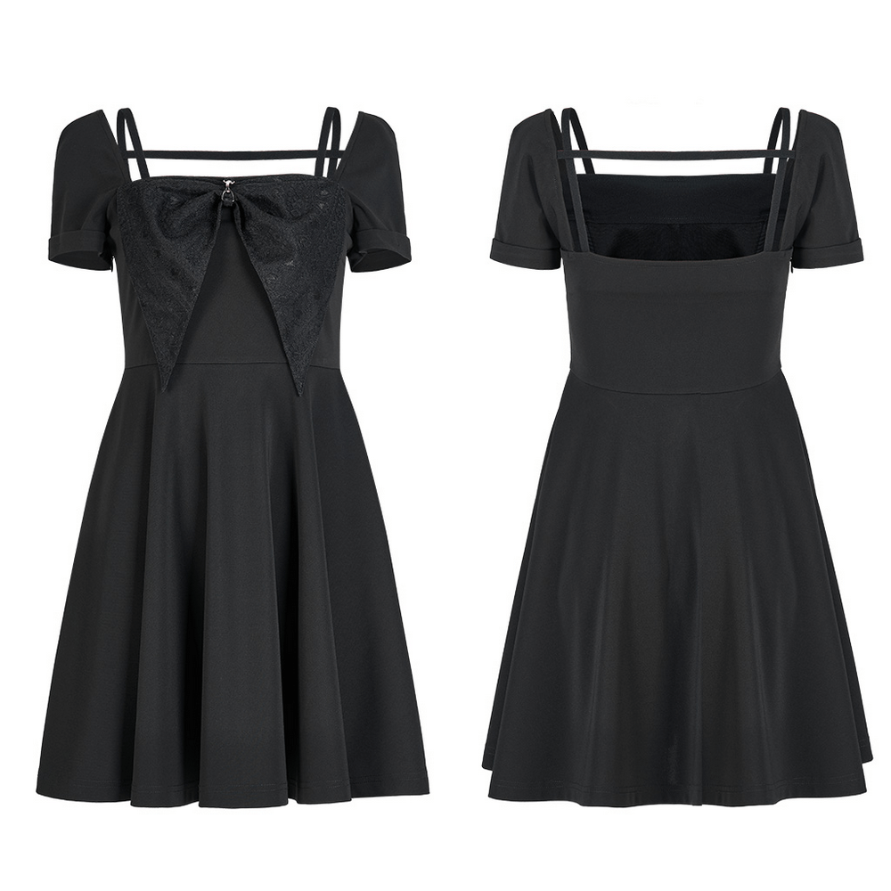 Elegant Black A-Line Dress with Decorative Bow