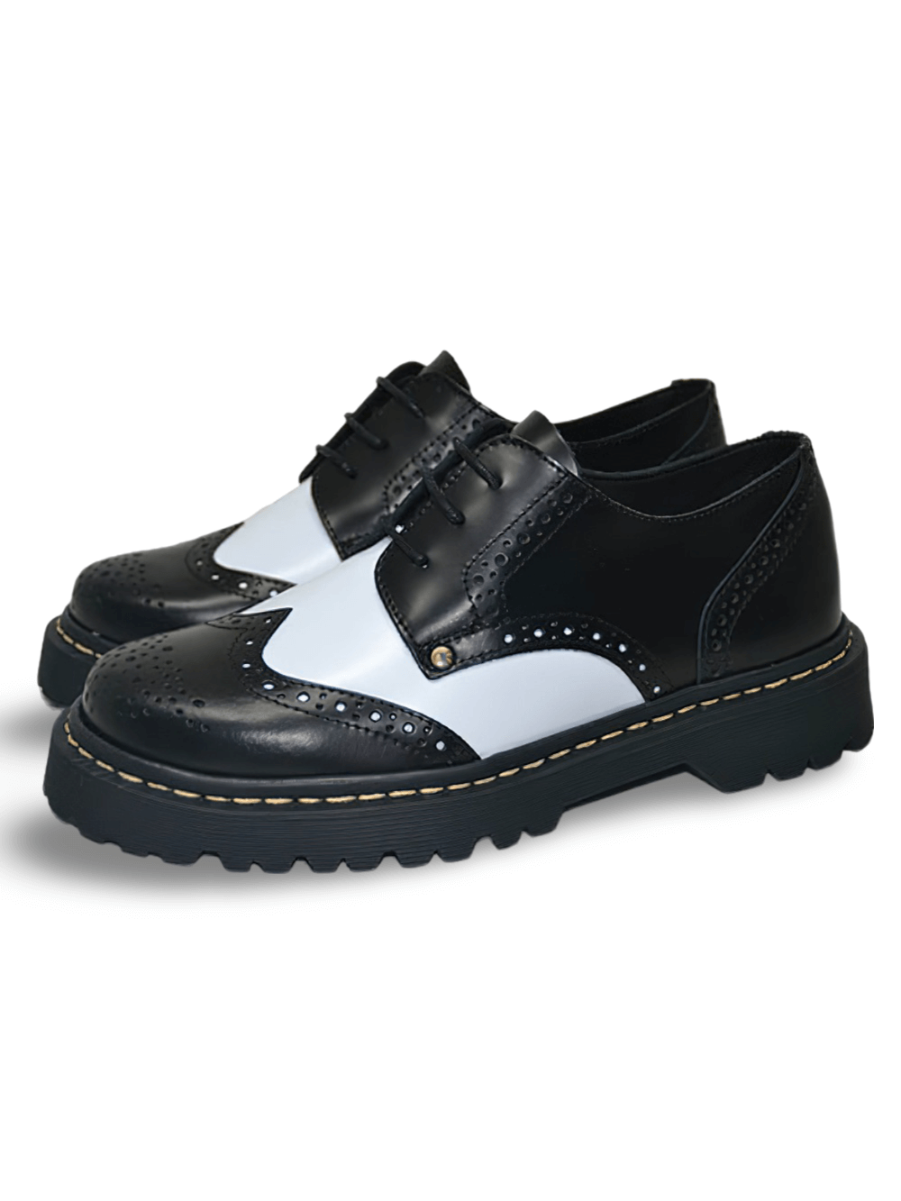 Elegantes Zapatos de Piel Blanco y Negro con Suela TR