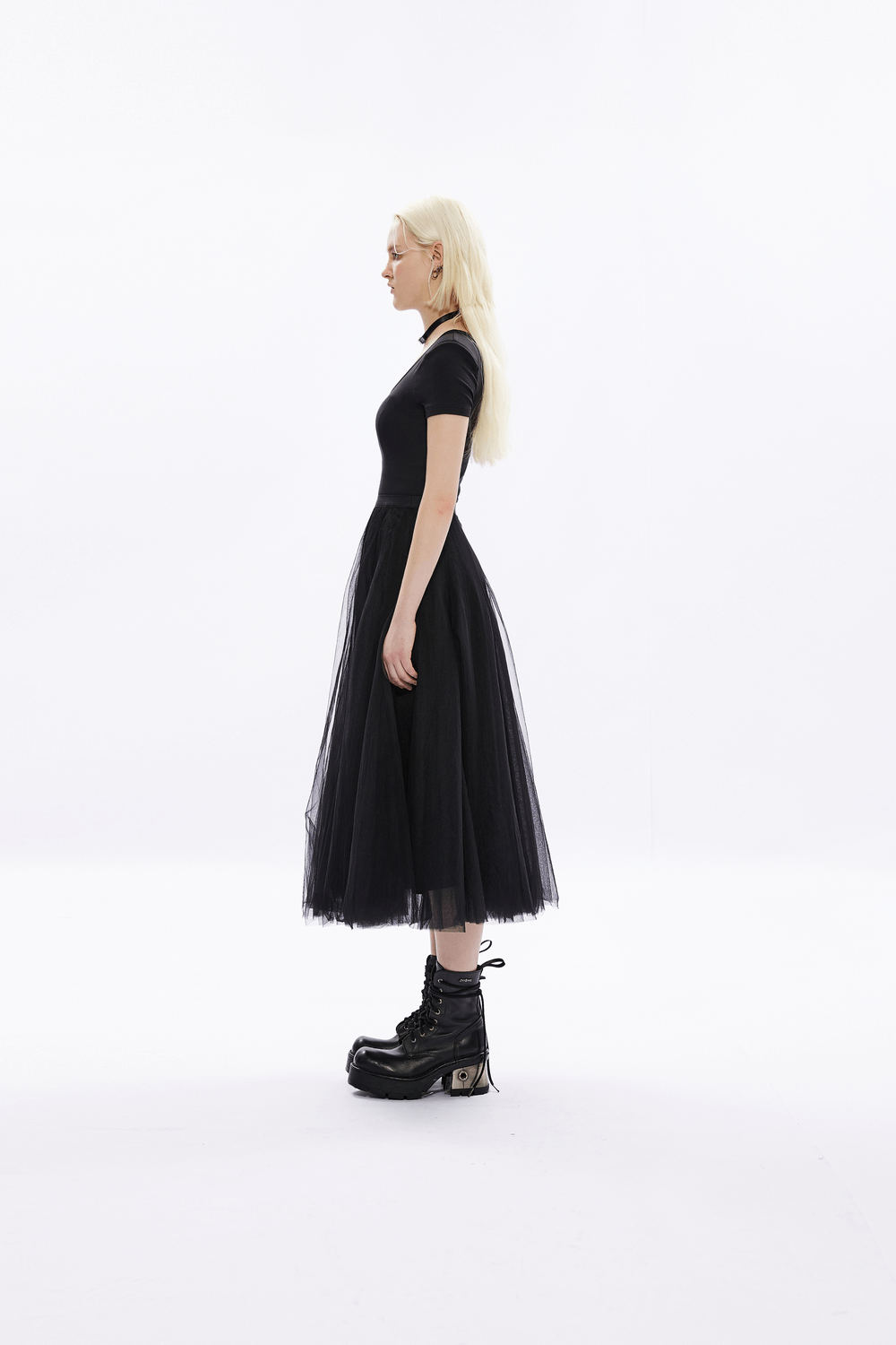 Elegant Black Ballerina Midi Skirt with Elastic Waist