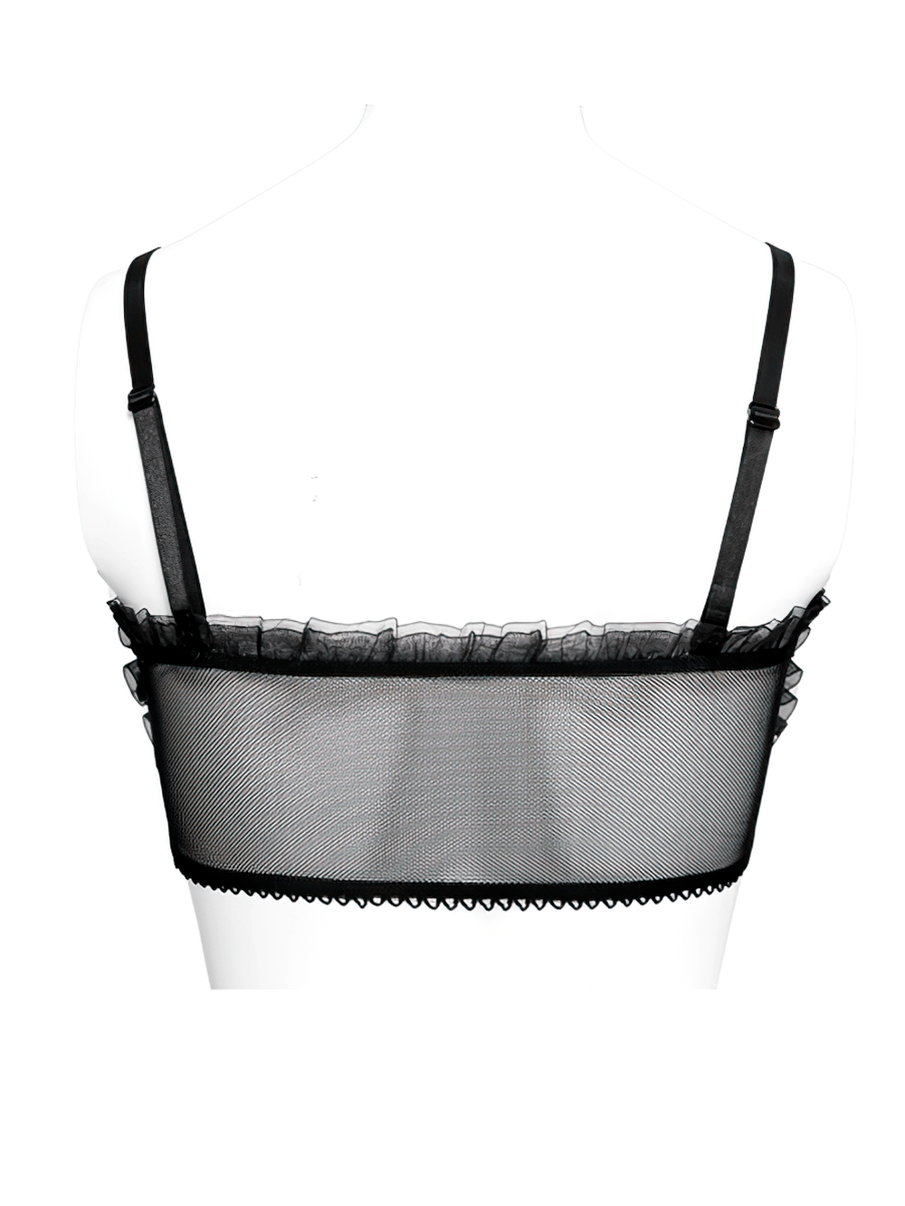 Elegant Black-Burgundy Gothic Mesh Ruffle Bustier Top