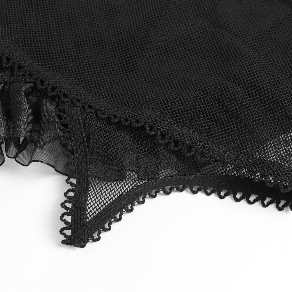 Elegant Black-Burgundy Gothic Mesh Ruffle Bustier Top