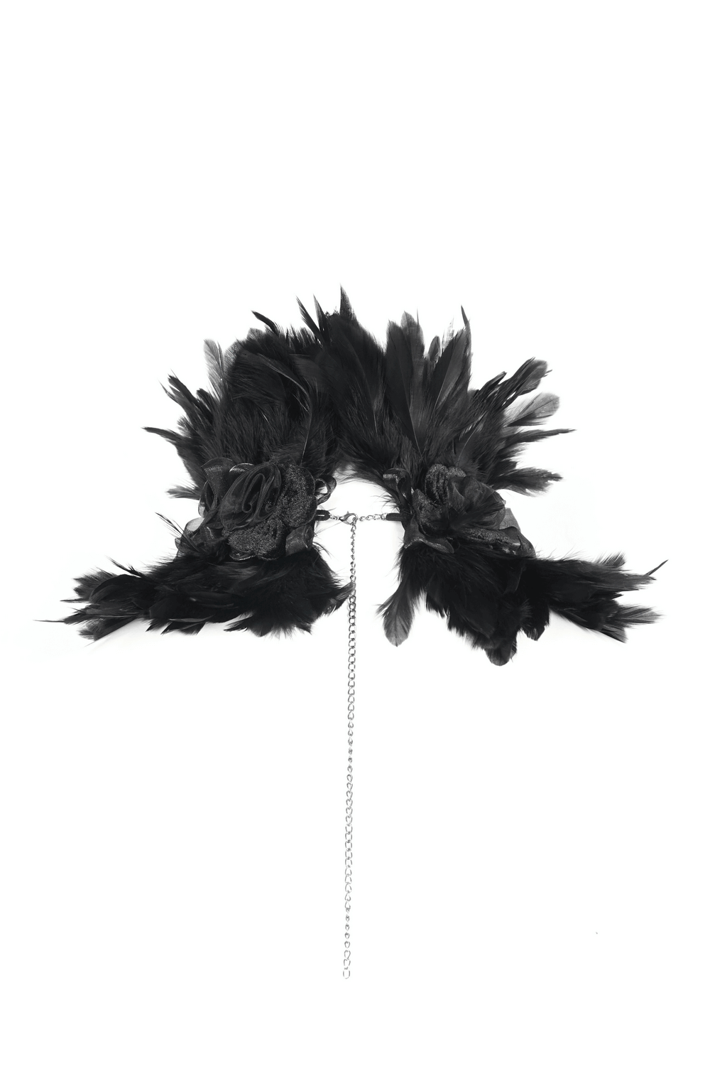 Elegant black collar with fabric flowers and soft feathers for a gothic romantic look.