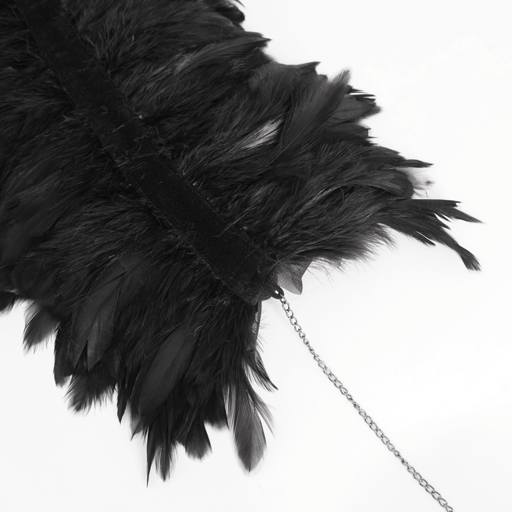 Elegant black collar featuring soft feathers and lace detailing for a gothic romantic style.