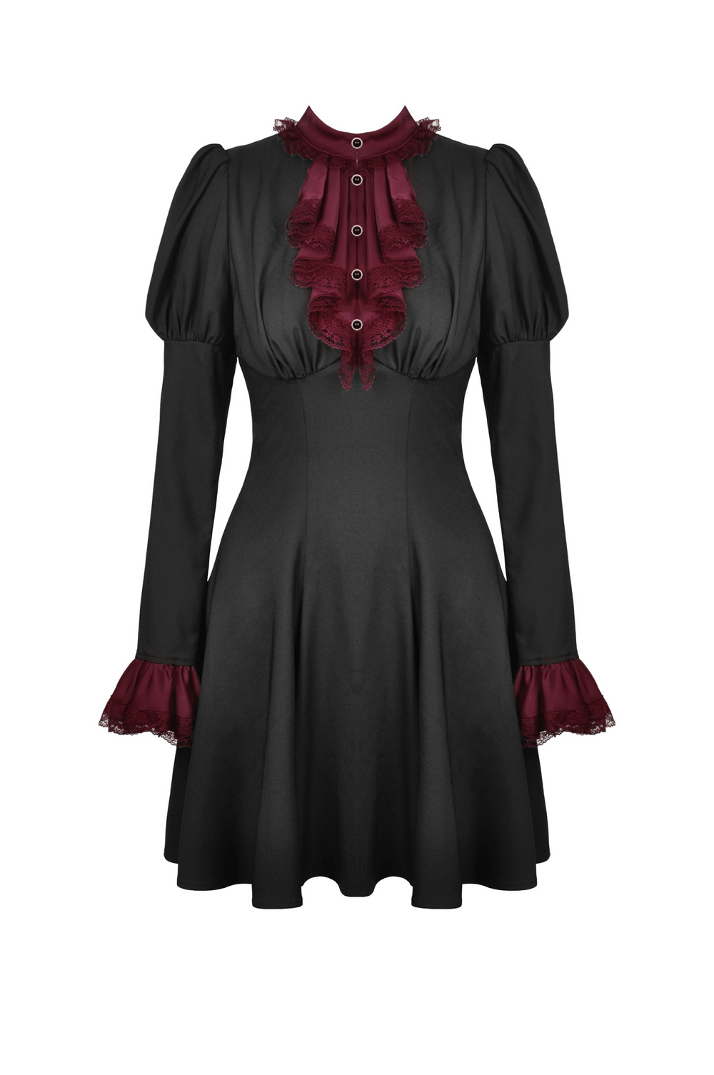 Elegant Black Dress with Burgundy Lace And Lace-Up Detail