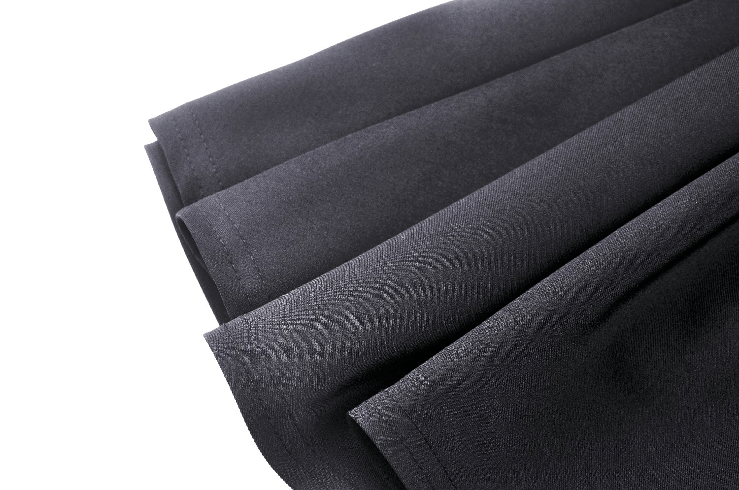 Elegant black fabric draped in folds, showcasing smooth texture for vintage-inspired dress with lace accents.