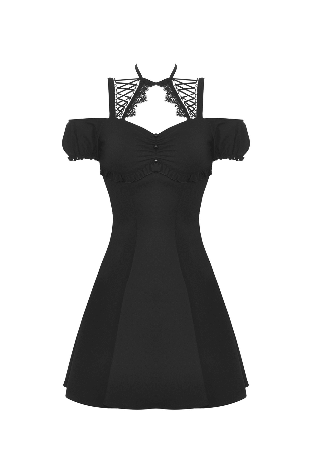 Elegant Black Dress with Unique Neckline and Sleeve Detail