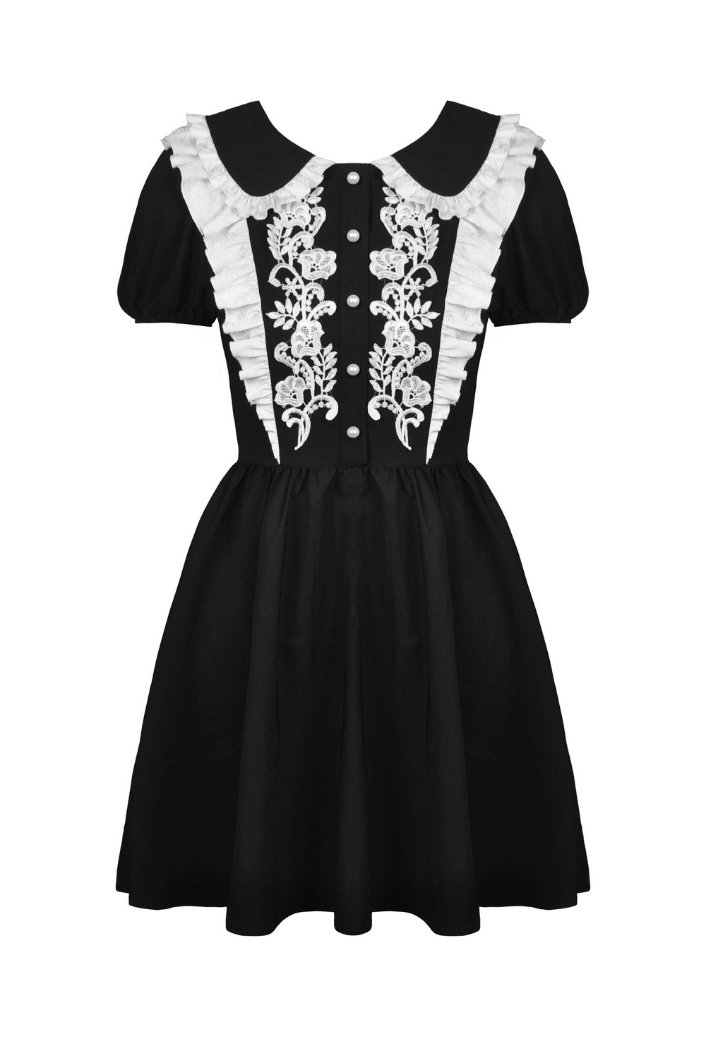 Elegant Black Dress with White Floral Embroidery