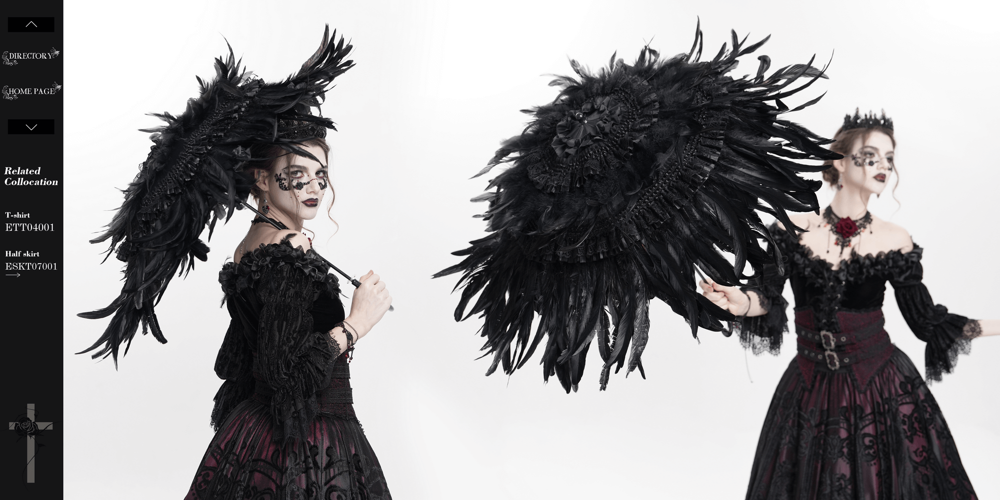 Elegant black feathered Gothic umbrella with beaded detail, perfect for dark fashion lovers.