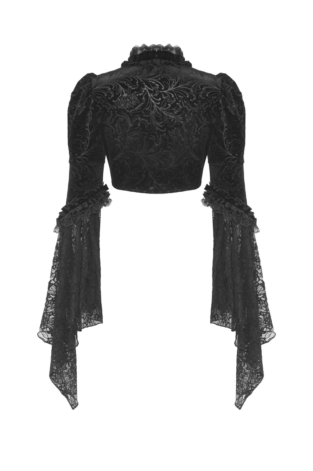 Elegant black lace bolero with flared sleeves, perfect evening accessory to elevate any outfit.