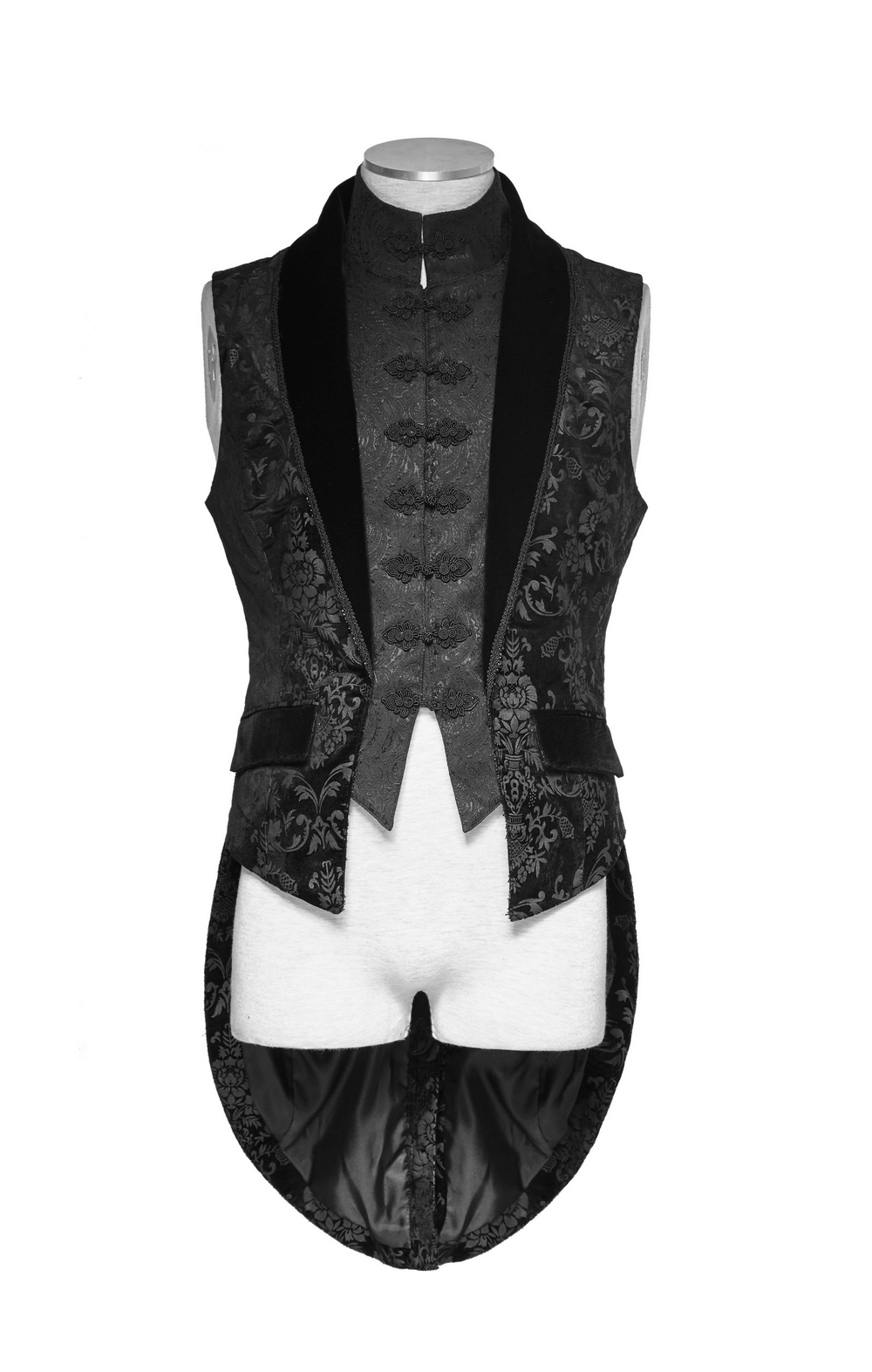 Elegant Black Floral Jacquard Swallowtail Vest