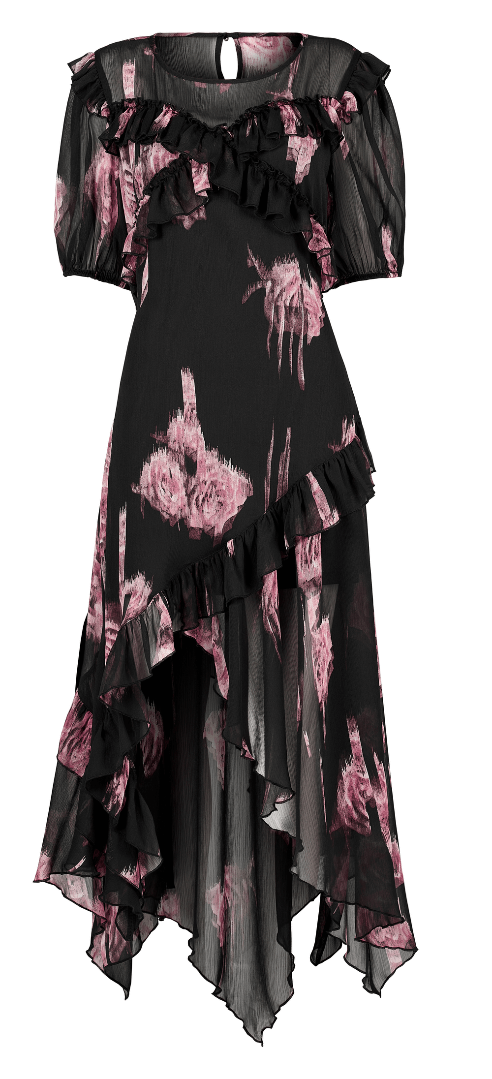 Elegant Black Floral Ruffled Punk Rave Gothic Dress