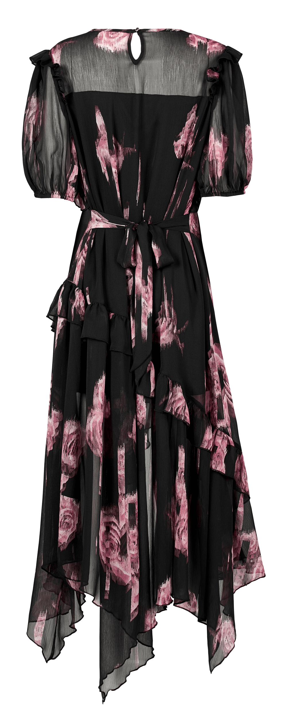 Elegant Black Floral Ruffled Punk Rave Gothic Dress