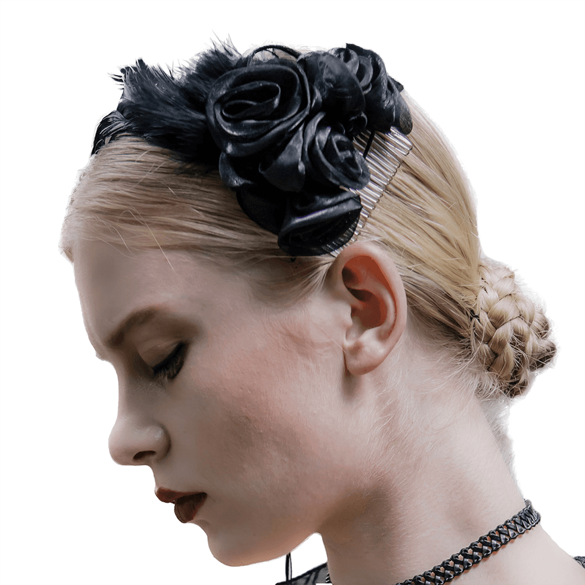 Elegant Black Flower Hair Clip with Feathers / Gothic Women's Floral Hair Accessories - HARD'N'HEAVY