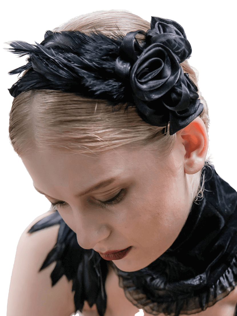 Elegant Black Flower Hair Clip with Feathers / Gothic Women's Floral Hair Accessories - HARD'N'HEAVY