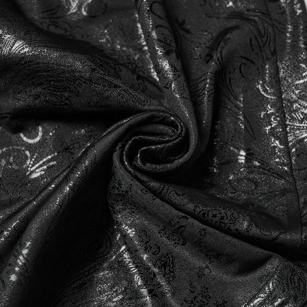 Elegant Black Gothic Flared Pants with Lace Skirt Overlay fabric texture close-up.