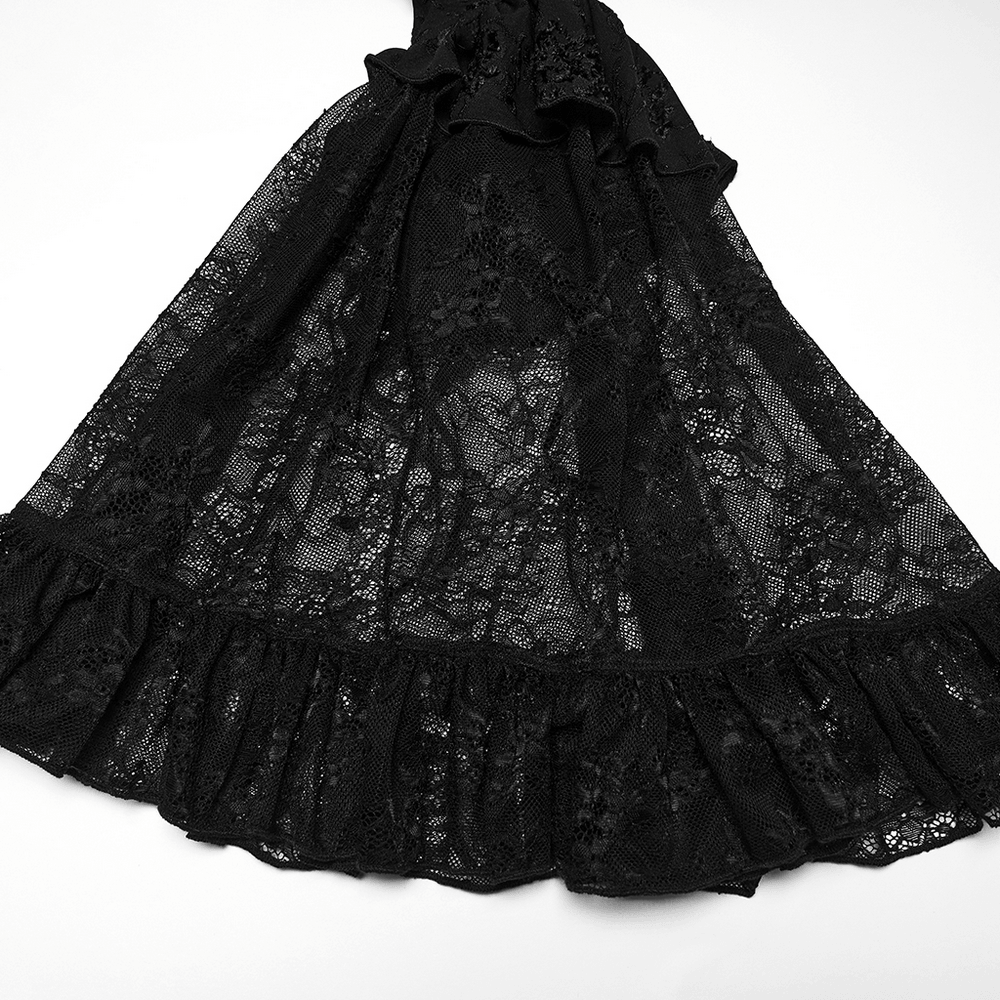 Elegant Black Gothic Jacquard Lace Puff Sleeve Blouse