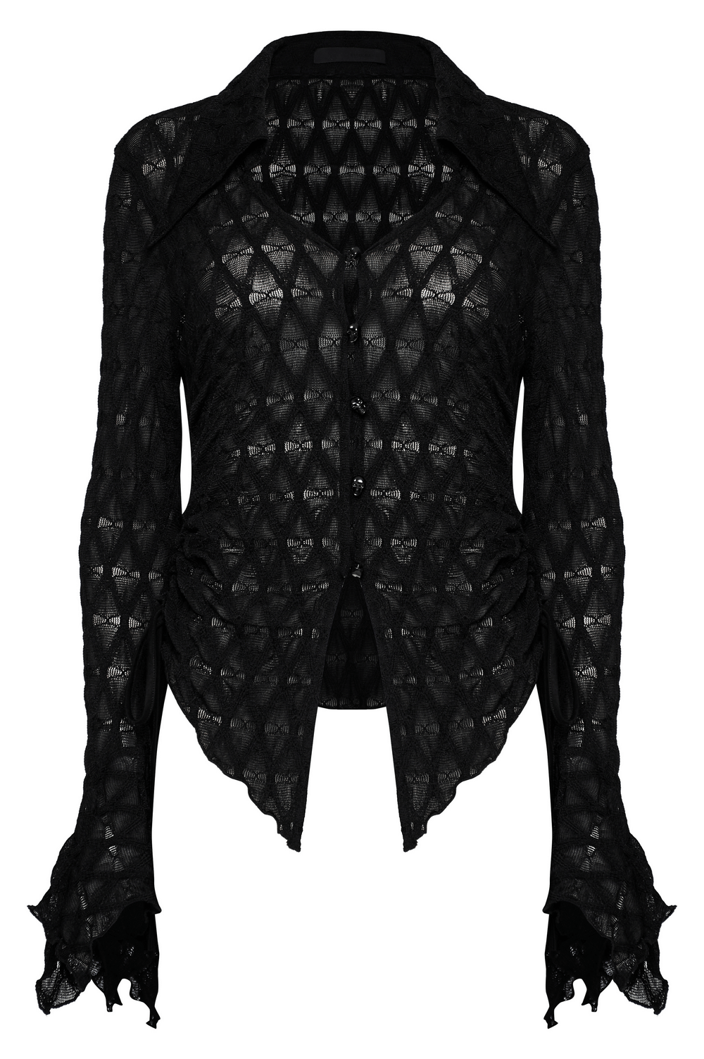 Elegant Black Gothic Jacquard Lace V-Neck Shirt
