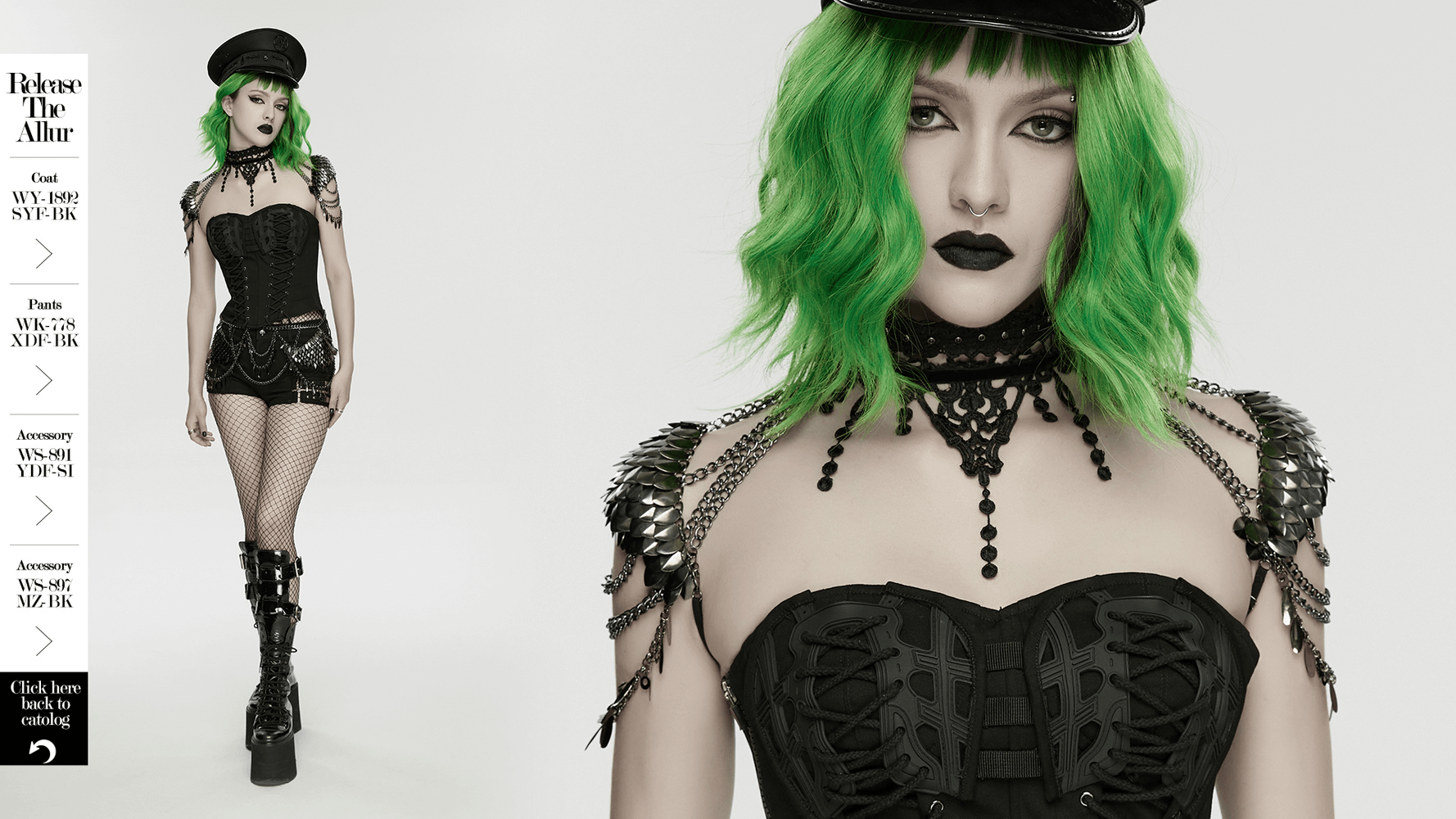 Alt Tag: Elegant Black Gothic Lace Chain Shoulder Armor Choker on model, lace webbing harness with layered chains, gothic shoulder jewelry look