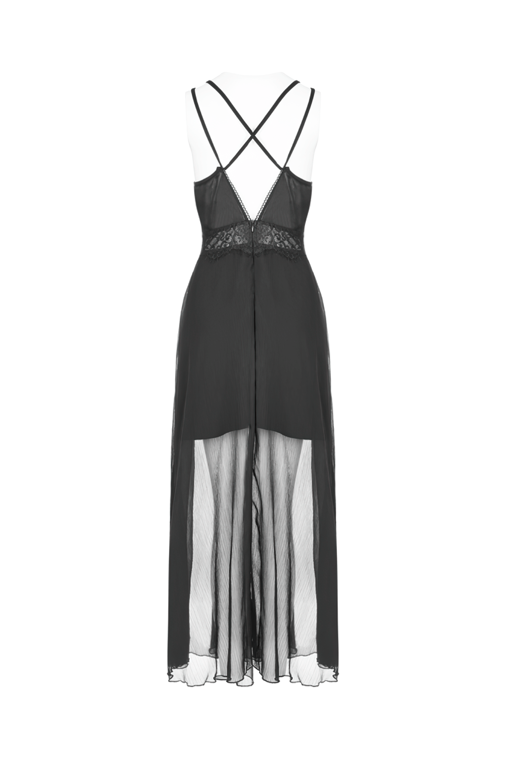 Elegant Black Gothic Lace Chiffon Strap Dress