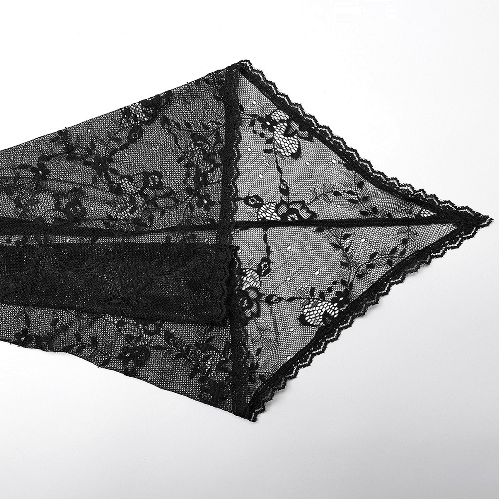 Elegant black lace fabric with floral patterns, perfect for gothic fashion and vintage-inspired designs.