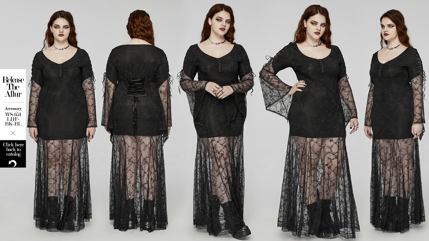 Elegant Black Gothic Lace Dress with Knitted Fabric