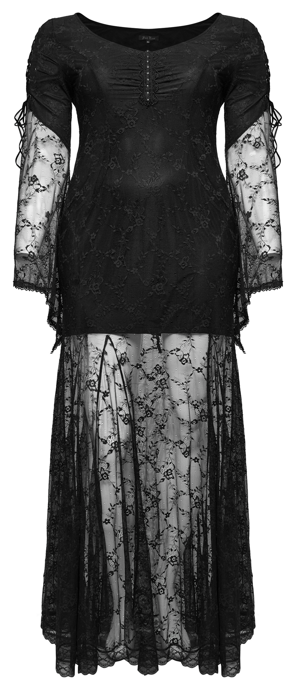 Elegant Black Gothic Lace Dress with Knitted Fabric