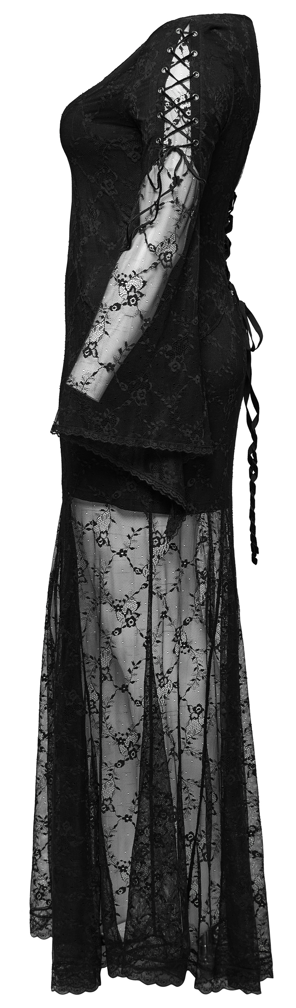 Elegant Black Gothic Lace Dress with Knitted Fabric