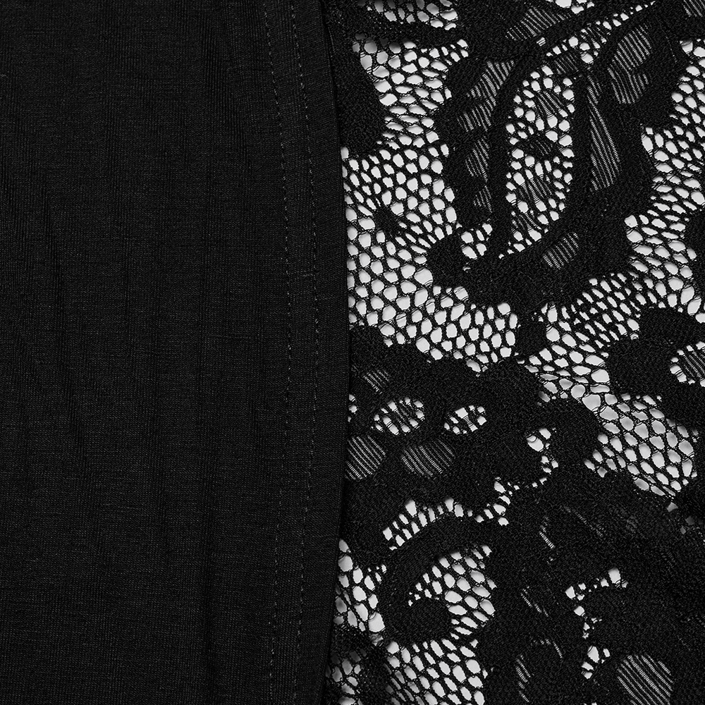 Close-up of elegant black lace fabric detail for gothic skirt showcasing intricate patterns.