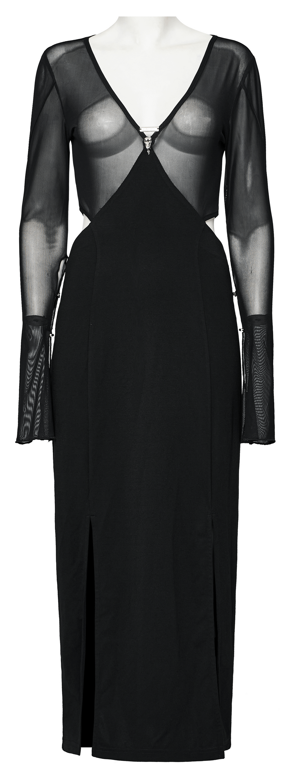Elegant Black Gothic Mesh V-Neck Wrap Dress with Slits