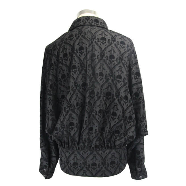 Elegant Black Gothic Skulls Patterns Shirt / Vintage Men's Shirt with Puff Sleeves & Laced Collar - HARD'N'HEAVY