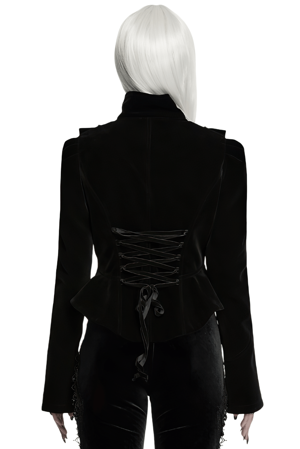 Elegante schwarze Gothic-Samtjacke mit Spitzendetails