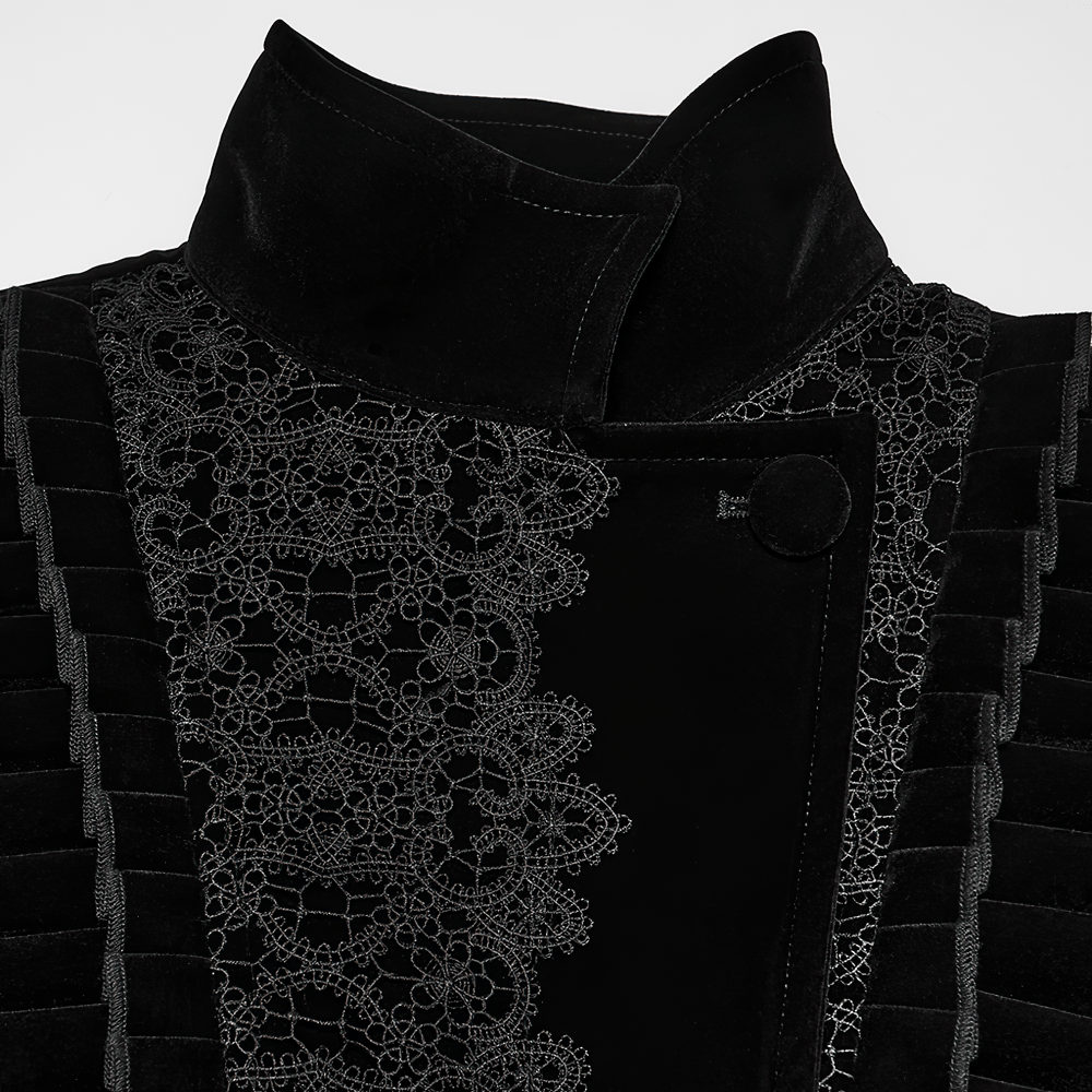Elegante schwarze Gothic-Samtjacke mit Spitzendetails