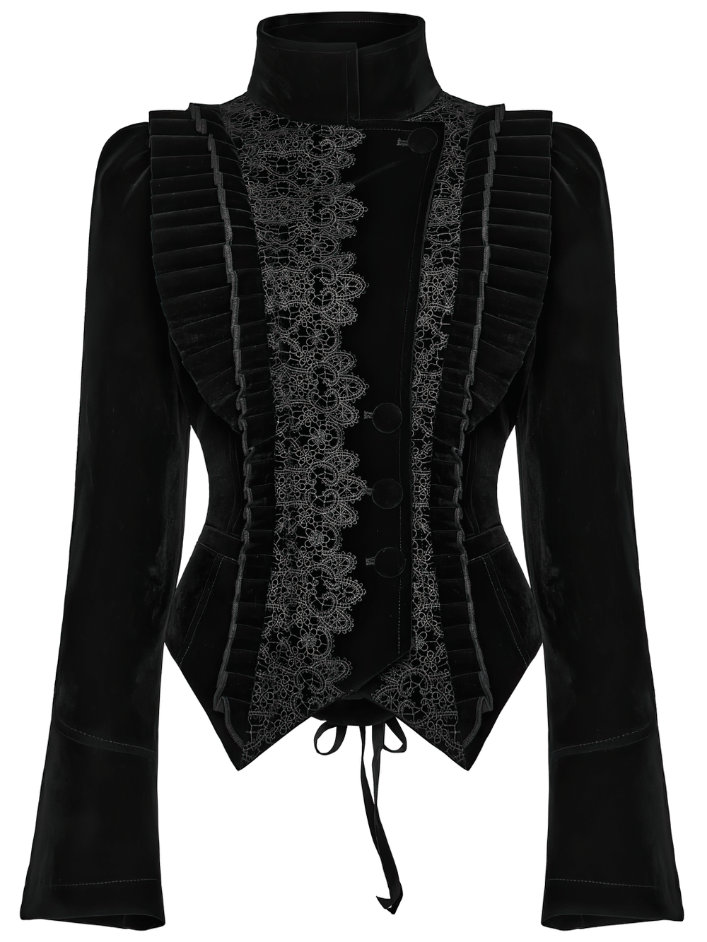 Elegante schwarze Gothic-Samtjacke mit Spitzendetails