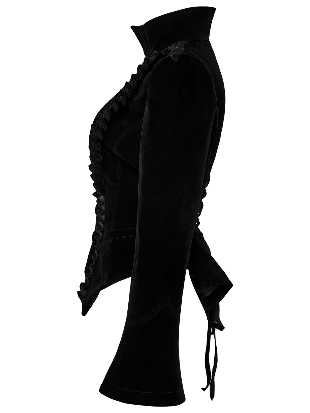 Elegante schwarze Gothic-Samtjacke mit Spitzendetails