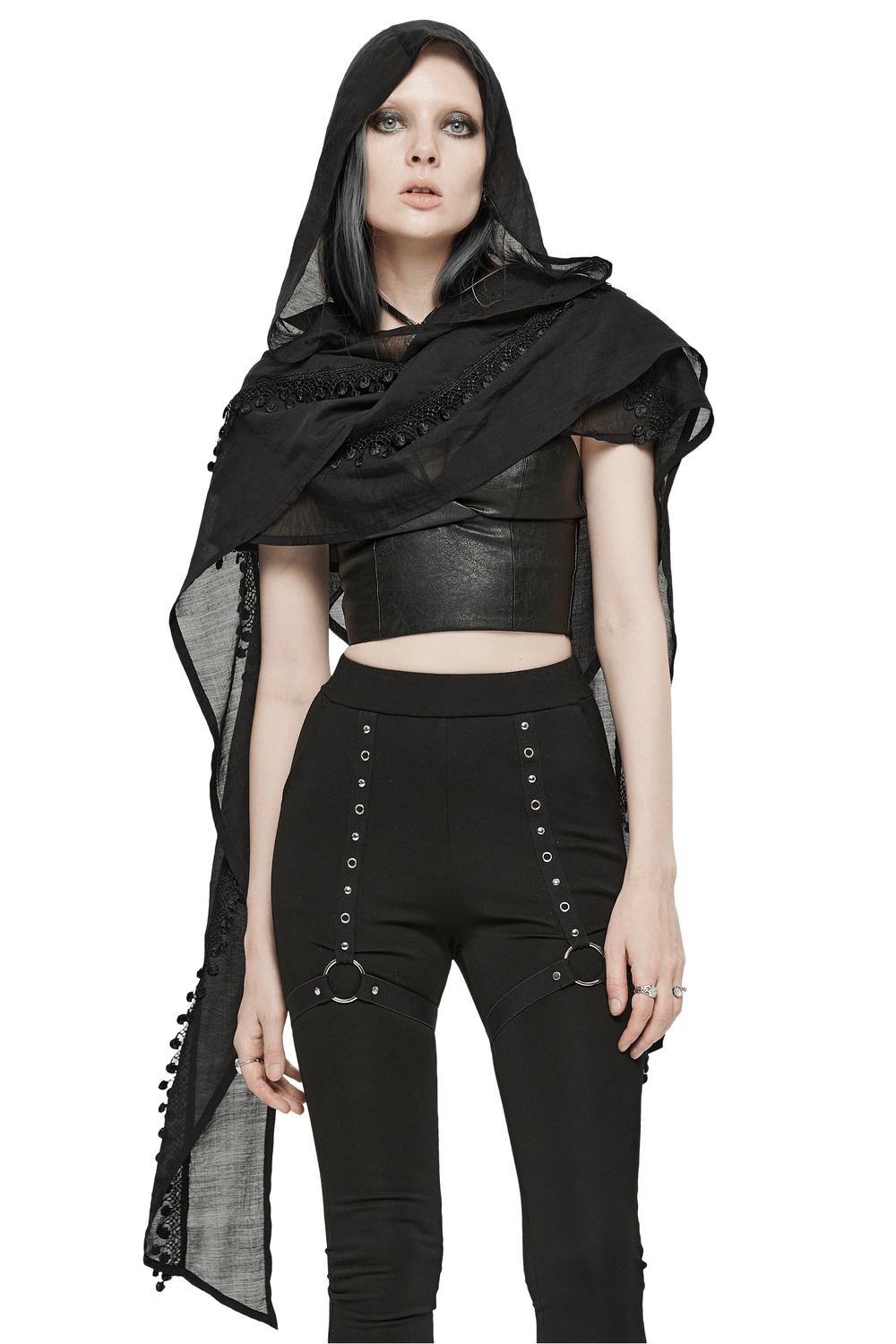Elegant Black Hooded Lace Scarf Cape for Women