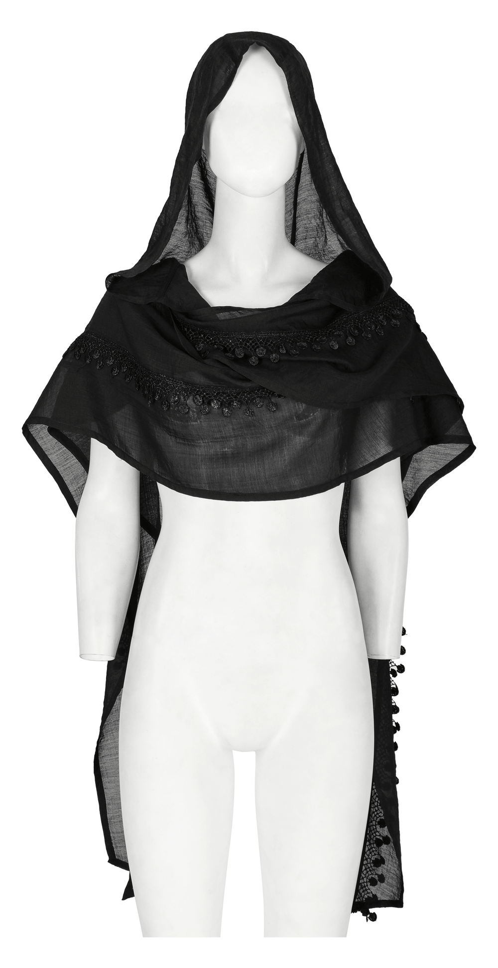 Elegant Black Hooded Lace Scarf Cape for Women