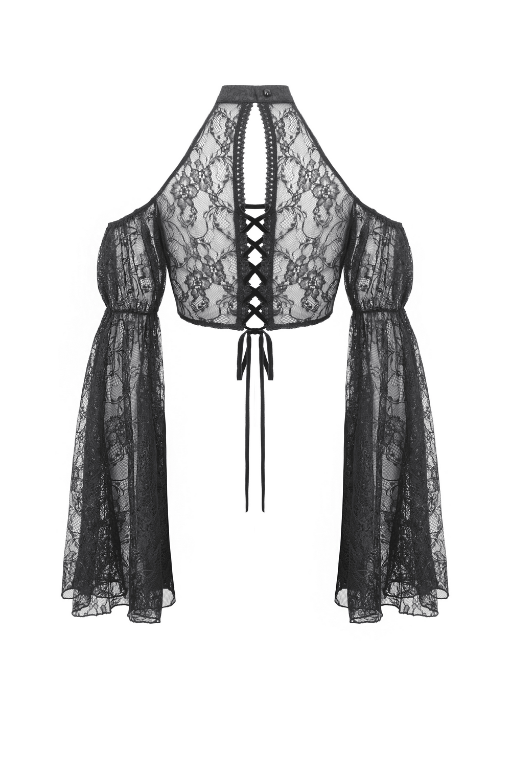 Elegant black lace bolero shrug with long sleeves and stylish lace details, perfect for evening wear or bridal attire.