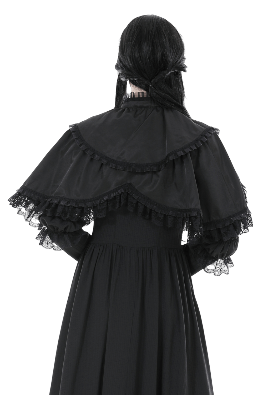 Elegant Black Lace Cape with Lace Trim for Evening Wear