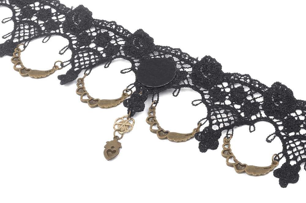 Elegant Black Lace Choker with Gemstone Accents