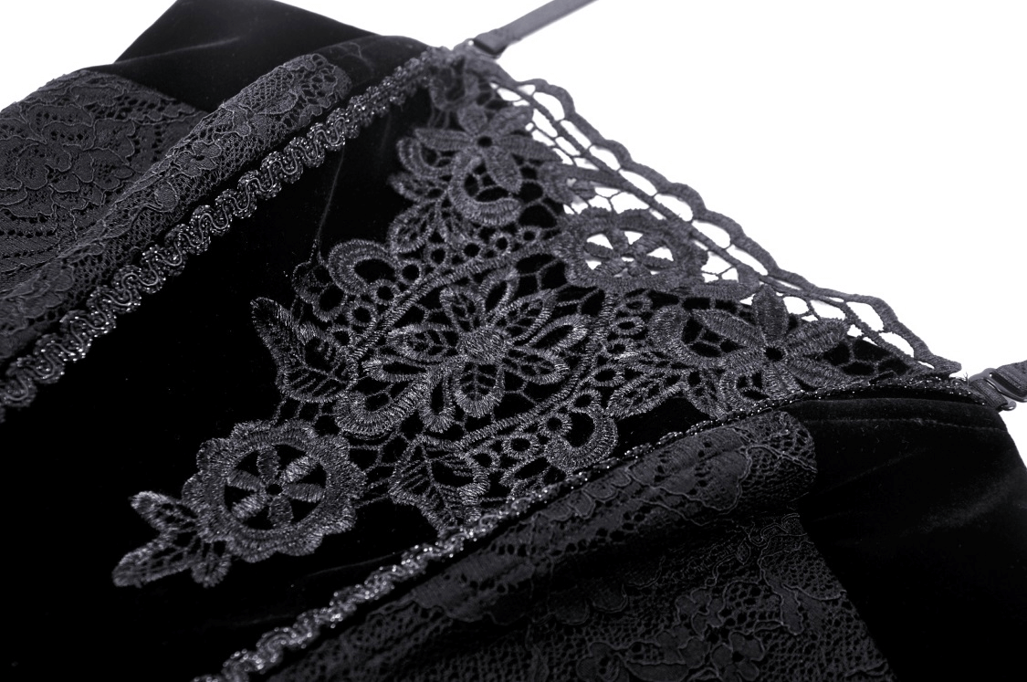 Elegant black lace corset top with floral detail, perfect for evening wear and gothic-inspired fashion.