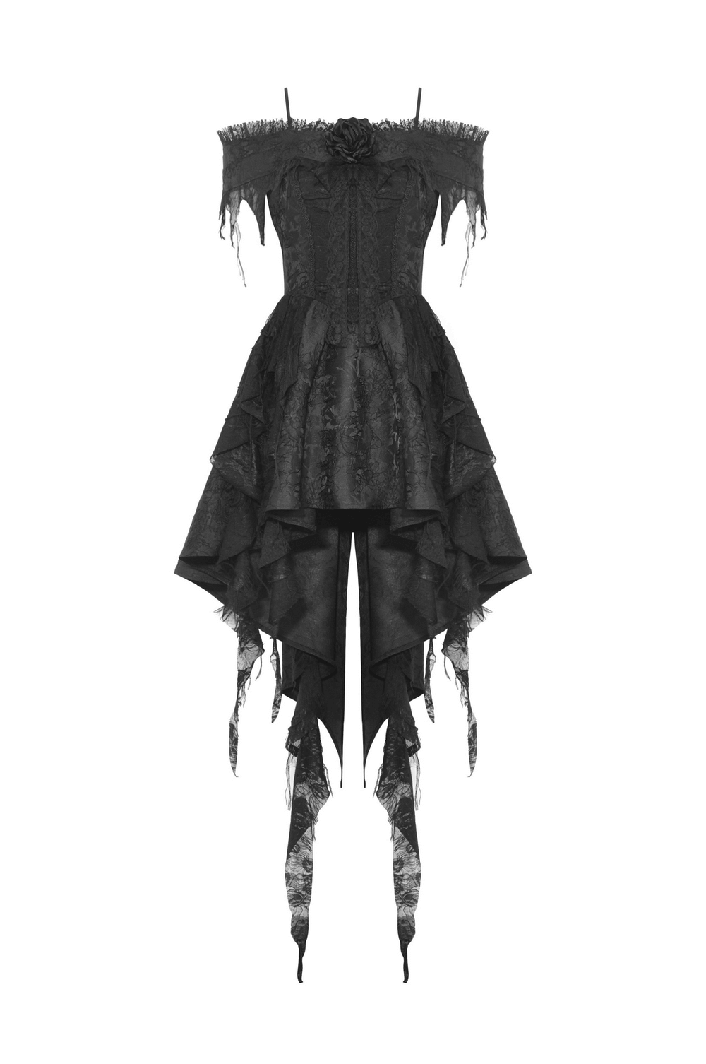 Elegant Black Lace Evening Dress with Asymmetrical Hem