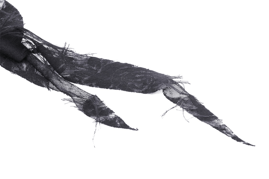 Delicate black lace ribbon with floral detailing, perfect for adding a gothic touch to any outfit.